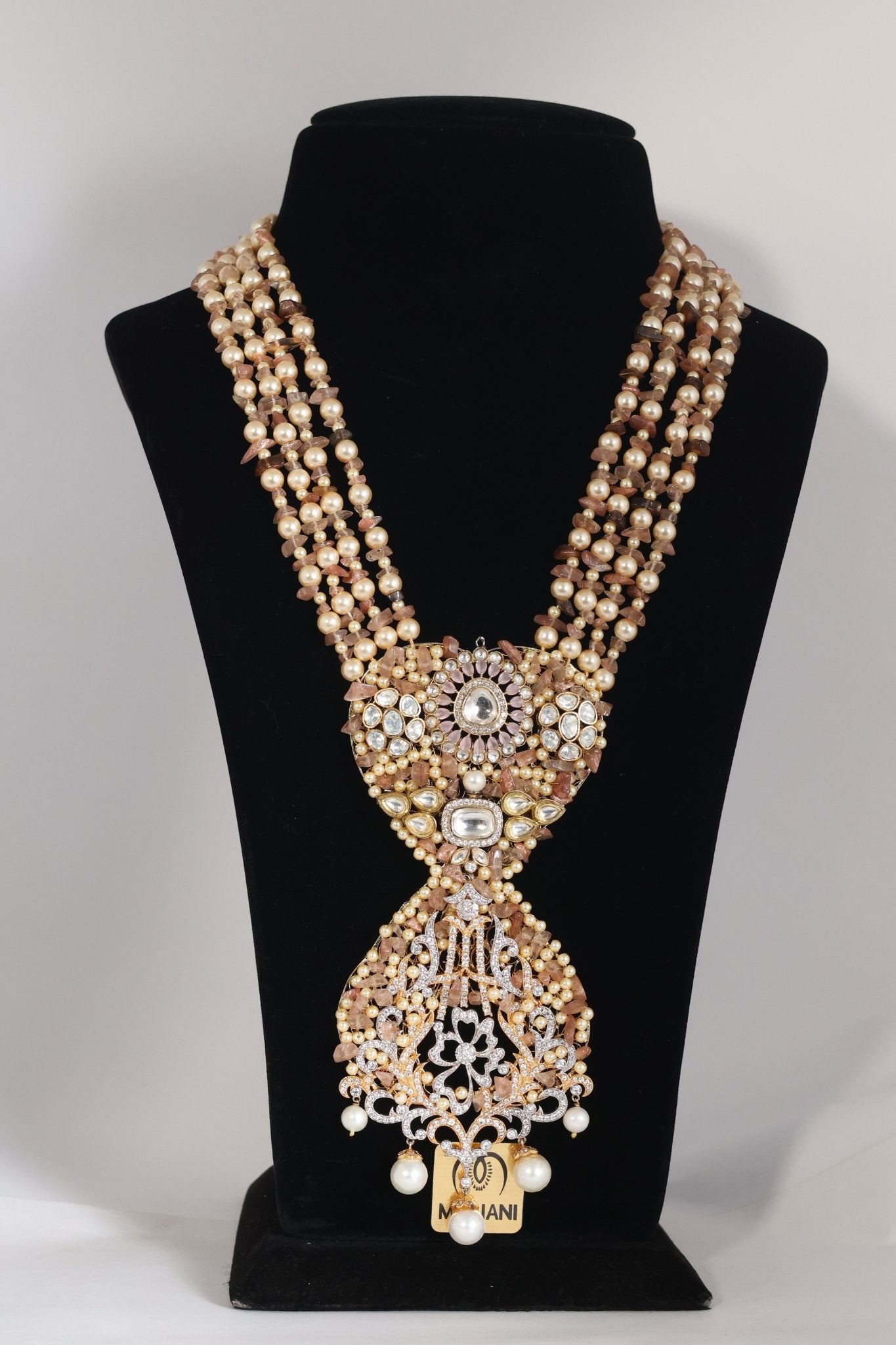 Uncut stones & Shell Pearl Neckpiece - Marjani by Mona