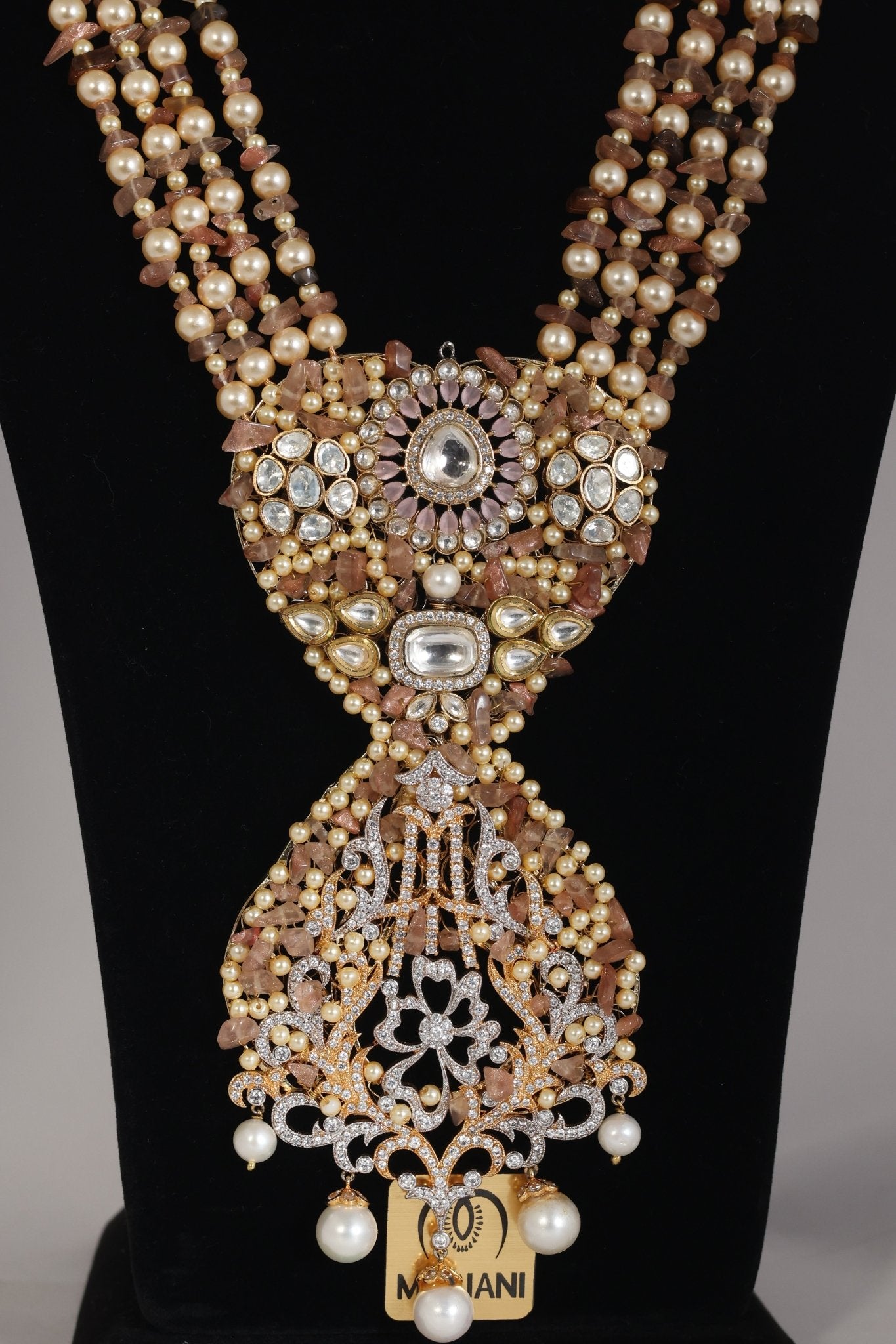 Uncut stones & Shell Pearl Neckpiece - Marjani by Mona