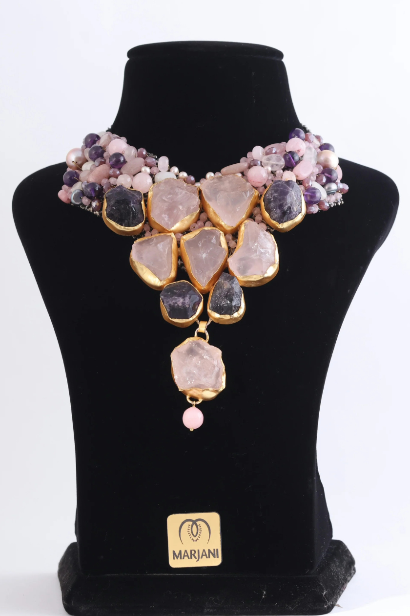 Statement Natural Rose Quartz Necklace