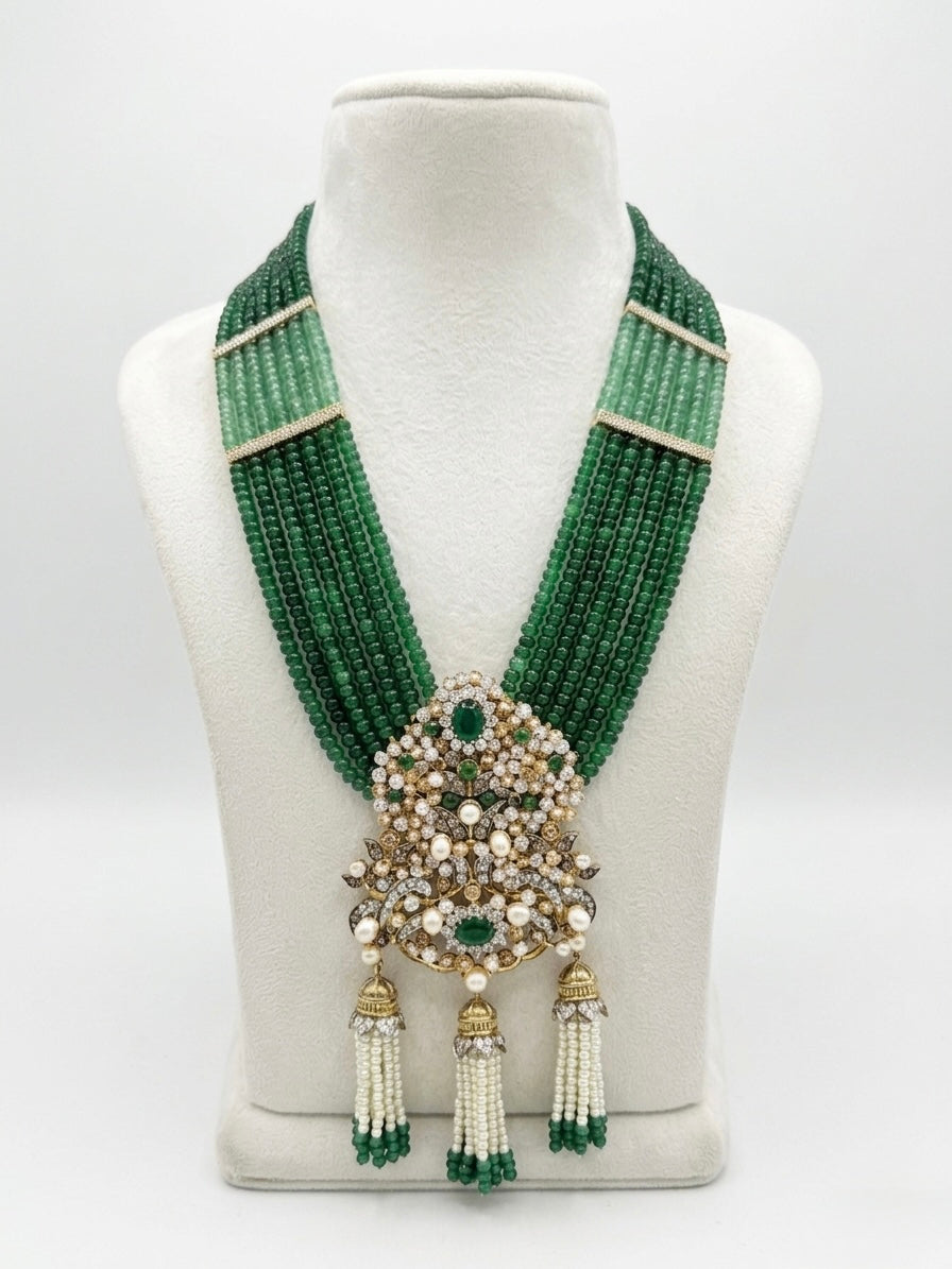 Dual-Tone Emerald Batti Pendant Neckpiece