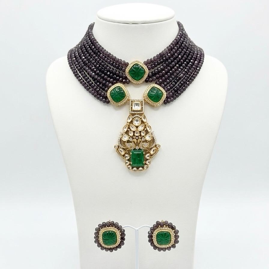 The Royal Amethyst & Emerald-Glass Tukdi Statement Set