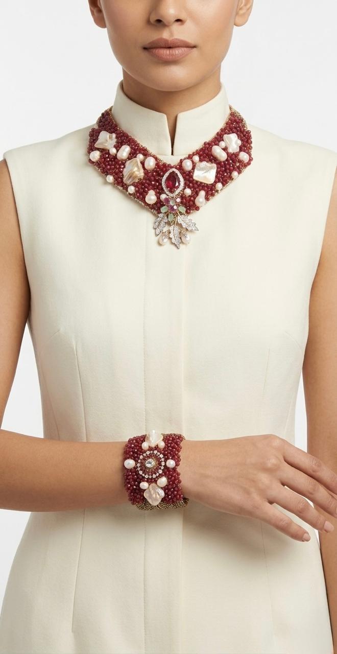 The Baroque Ruby Bead Collar & Statement Cuff Set