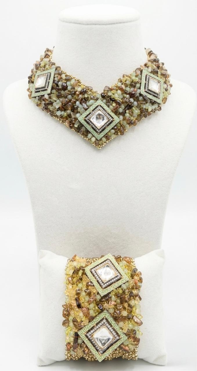 The Raw Emerald & Amber Gemstone Mosaic Statement Set