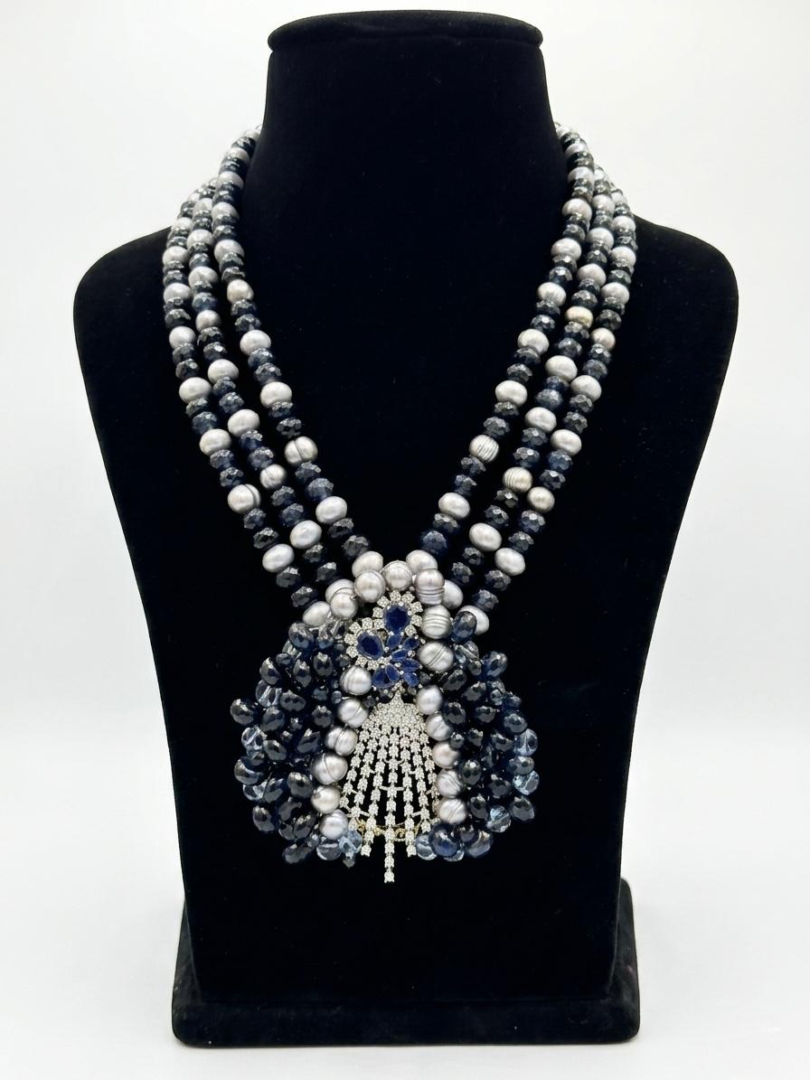 The Midnight Sapphire & Baroque Pearl Opera Necklace