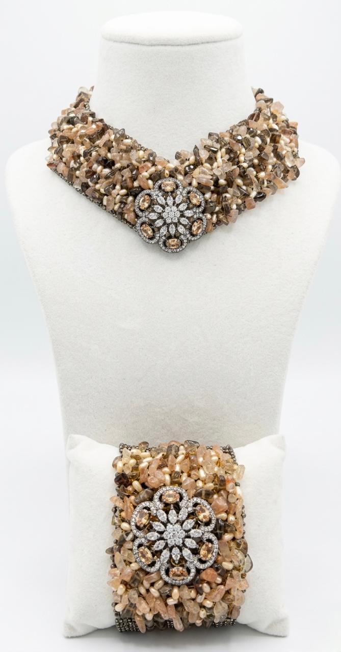 The Raw Smoked Topaz & Champagne Quartz Statement Set