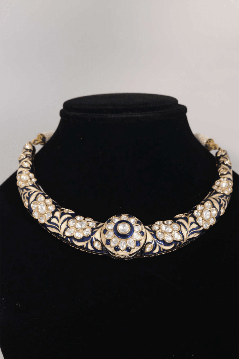 Kundan Meenakari Brass Husli Necklace - Marjani by Mona