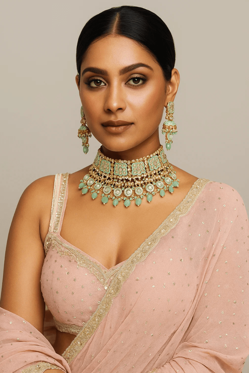 Mint Meenakari Majesty Set - Marjani by Mona